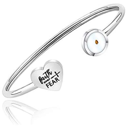 FAADBUK Christian Mustard Seed Bracelet Christian Gifts Faith Over Fear Mustard Seed Jewelry Bracelet Religious Inspirational Gift for Women Girls