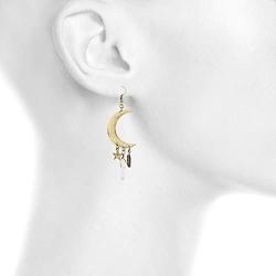 Lux Accessories burnished Gold Celestial Cresent Moon Star Charm Dangle Earrings