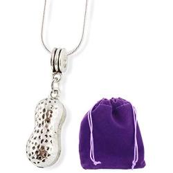 Peanut Necklace | Peanut Necklace Charm on a 22 inch Silver Plated Snake Chain Peanut Charm compatible with Pandora Bracelets as Peanut Jewelry for Women and Men with a 3D Peanut Pendant
