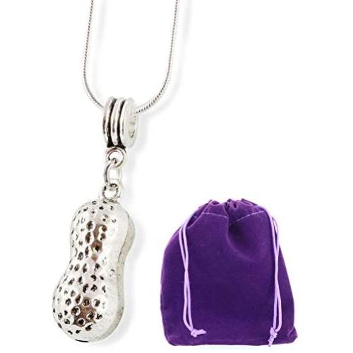 Peanut Necklace | Peanut Necklace Charm on a 22 inch Silver Plated Snake Chain Peanut Charm compatible with Pandora Bracelets as Peanut Jewelry for Women and Men with a 3D Peanut Pendant