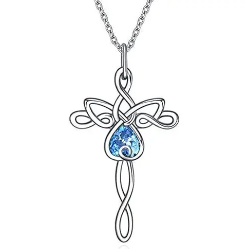 UCADRIT Angel Cross Necklace for Women 925 Sterling Silver with March Birthstone Guardian Angel Jewelry Gifts for Women UCADRIT Angel Cross Necklace for Women 925 Sterling Silver with March Birthstone Guardian Angel Jewelry Gifts for Women
