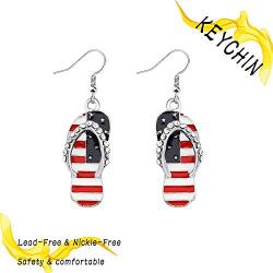 KEYCHIN God Bless America Patriotic Independence Day Earrings Patriotic 4th of July Gift American Sign Earrings Asymmetric Pattern Patriotic Jewelry for Women