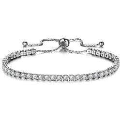 LJWVX Tennis Bracelets for Women Adjustable Bolo Style Sterling Silver with Sparkling Cubic Zirconia