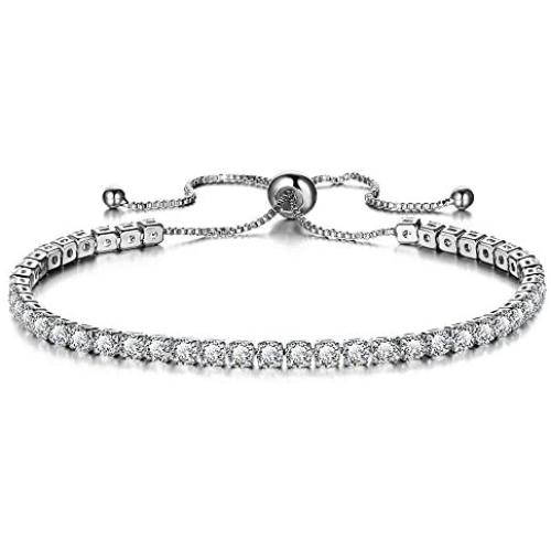 LJWVX Tennis Bracelets for Women Adjustable Bolo Style Sterling Silver with Sparkling Cubic Zirconia