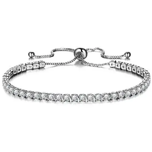 LJWVX Tennis Bracelets for Women Adjustable Bolo Style Sterling Silver with Sparkling Cubic Zirconia LJWVX Tennis Bracelets for Women Adjustable Bolo Style Sterling Silver with Sparkling Cubic Zirconia