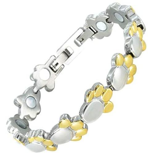 N+NITROLUBE Women Magnetic Therapy Bracelet Fashion Cute Dog Paw Stainless Steel Link Magnetic Jewelry for Women Gift (7.08 Inches)