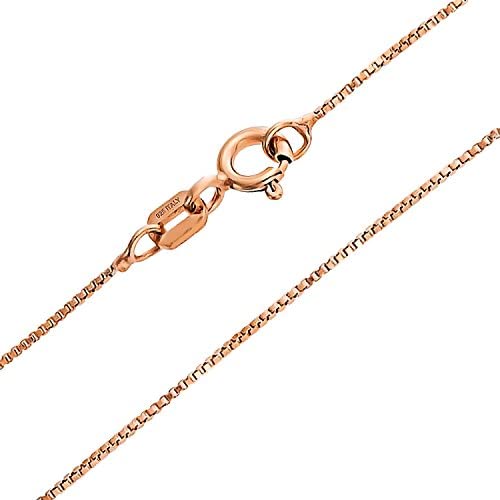 Plain 1MM Thin 14K Rose Gold Plate 925 Sterling Silver Box Chain Necklace For Women Nickel-Free Made In Italy 16 18 Inch