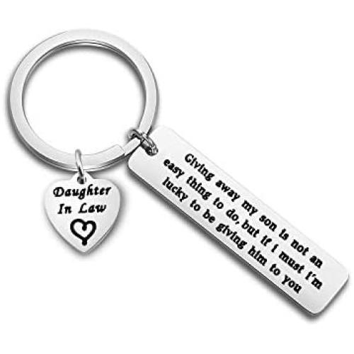 ENSIANTH Daughter in Law Gift Giving Away My Son is Not an Easy Thing to Do Keychain Wedding Gift Jewelry for Bride Bridal Shower Gift