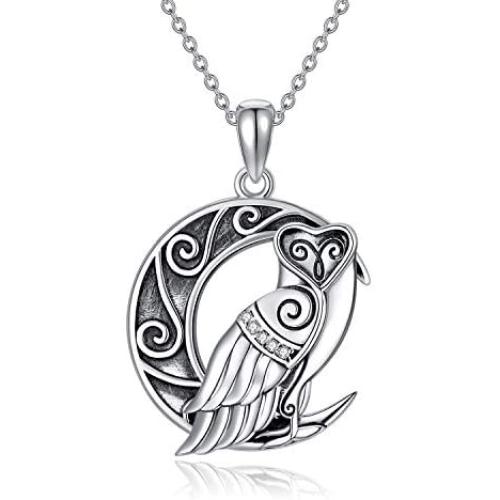 VENACOLY Owl Gifts for Owl Lovers Sterling Silver Owl Necklace Celtic Knot Owl On Moon Pendant Owl Jewelry for Women