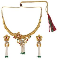 Efulgenz Indian Bollywood Gold Plated Crystal Kundan Rhinestone Faux Pearl Wedding Choker Collar Necklace Earrings Jewelry Set