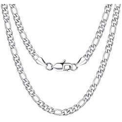 Subiceto 4MM Stainless Steel Figaro Chain Necklace for Men Women Flat Link Necklace 16/18 /20/22 /24 Inches