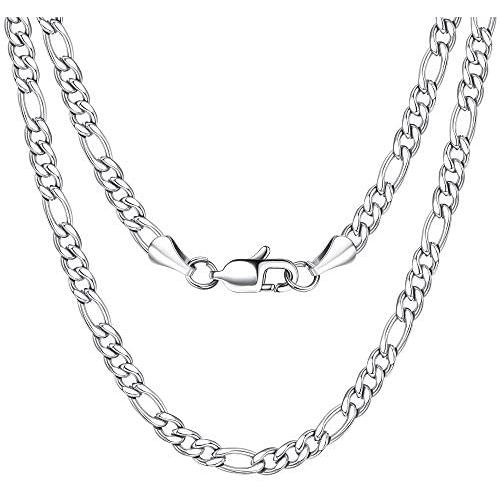 Subiceto 4MM Stainless Steel Figaro Chain Necklace for Men Women Flat Link Necklace 16/18 /20/22 /24 Inches