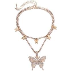 Colorful Statement Big Butterfly Pendant Chunky Chain Choker Necklace Rhinestone Crystal Tennis Chain Tiered Collar Necklace for Women Girl Party Jewelry Gift