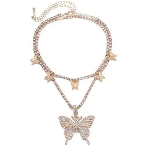 Colorful Statement Big Butterfly Pendant Chunky Chain Choker Necklace Rhinestone Crystal Tennis Chain Tiered Collar Necklace for Women Girl Party Jewelry Gift Colorful Statement Big Butterfly Pendant Chunky Chain Choker Necklace Rhinestone Crystal Tennis Chain Tiered Collar Necklace for Women Girl Party Jewelry Gift