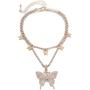 Colorful Statement Big Butterfly Pendant Chunky Chain Choker Necklace Rhinestone Crystal Tennis Chain Tiered Collar Necklace for Women Girl Party Jewelry Gift