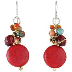 NOVICA Calcite .925 Sterling Silver Cluster Earrings, Red Circles