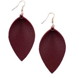 StylesILove Womens Handmade Lightweight Bohemian Leaf Drop Leather Earrings (Burgundy)