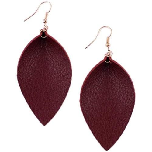 StylesILove Womens Handmade Lightweight Bohemian Leaf Drop Leather Earrings (Burgundy)