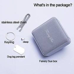 Fanery Sue Personalized Custom Message Engraved Stainless Steel Necklace Military Small Dog Tag Pendant w/24 inch Chain,Jewelry Box,Keyring(Silver)