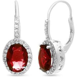 MIA SARINE Rhodium Plated Sterling Silver Oval Simulated Gemstone and Cubic Zirconia Bridal Leverback Earring
