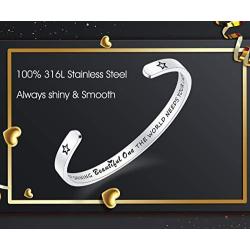 THEMEROL Inspirational Cuff Bangle Bracelet for Women Personalized Stainless Steel Mantra Quote Engraved Motivational Bracelet Jewelry Gift with Hidden Message for Women Teen Girls Her