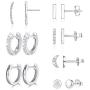 Earrings for Women Hoop Huggie Girls Ear Piercing Minimalist Cuff Mini Bar Dainty Stud Perfect for Gifting Rose Gold Plated AAA+ Cubic Zirconia Small Set 14pcs Earrings (14Pcs Set)