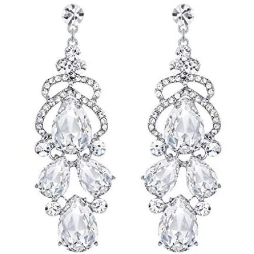 EVER FAITH Womens Austrian Crystal Stunning Bridal Wedding Teardrop Pierced Dangle Earrings