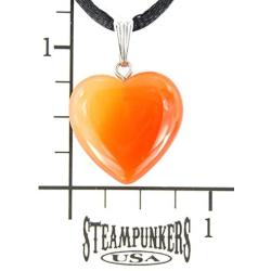 Big Heart Collection - 20mm Classic Red Agate Carnelian Orange - 20-22 inch Black Cord – Crystal Gemstone Carved Necklace Charm Handmade