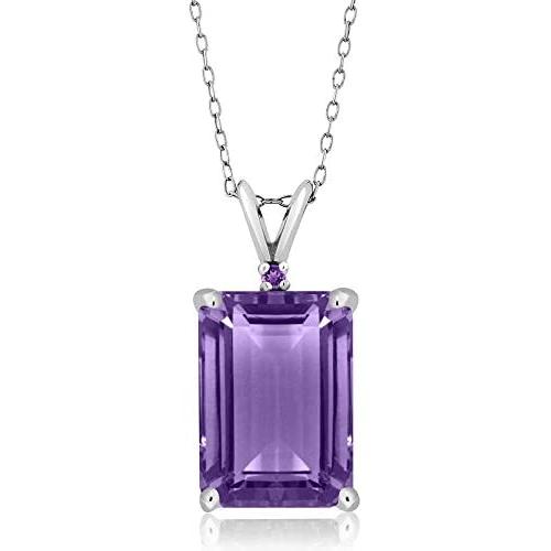 Gem Stone King Purple Amethyst 925 Sterling Silver Pendant Necklace 7.12 Ct Emerald Cut Gemstone Birthstone with 18 Inch Silver Chain