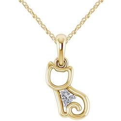 Pretty Jewels 0.06 Ct Natural Diamond Cute Kitty Cat Pendant Necklace with 18'' Chain 925 Sterling Silver (G-H/I1-I2)