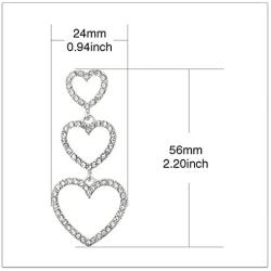 RareLove Bling CZ Crystal Interlocking Three Heart Hollow Dangle Stud Piercing Earrings For Women Girls Silver Plated Alloy Valentines Gift For Her