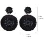 Nicole Miller New York Black Large Flower Floral with Metallic Dark Center Beads Dangle Earrings