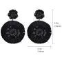 Nicole Miller New York Black Large Flower Floral with Metallic Dark Center Beads Dangle Earrings