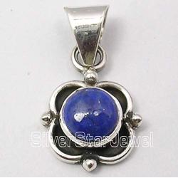 SilverStarJewel 925 Sterling Silver 7 x 7 mm Lapis Lazuli Pendant 2.3 cm Handmade Gift
