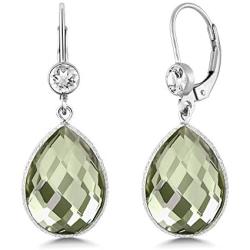 Gem Stone King 13.00 Ct Purple and Green Amethyst 16x12mm Pear Shape 925 Silver Dangle Earrings