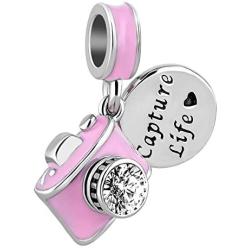 SexyMandala Camera Capture Life Dangle Charm Bead for Charm Bracelet Sentimental Snapshots Photography Engraved Crystal