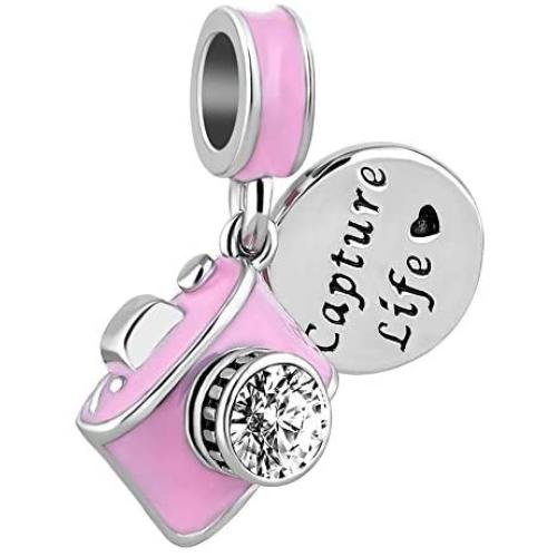 SexyMandala Camera Capture Life Dangle Charm Bead for Charm Bracelet Sentimental Snapshots Photography Engraved Crystal