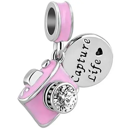 SexyMandala Camera Capture Life Dangle Charm Bead for Charm Bracelet Sentimental Snapshots Photography Engraved Crystal