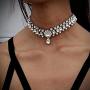 Anglacesmade Bohemia Rhinestone Choker Crystal Necklace Pearl Choker Wedding Jewelry Bridal Necklace Diamond Pendant Choker for Women and Girls (Silver)