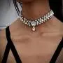 Anglacesmade Bohemia Rhinestone Choker Crystal Necklace Pearl Choker Wedding Jewelry Bridal Necklace Diamond Pendant Choker for Women and Girls (Silver)