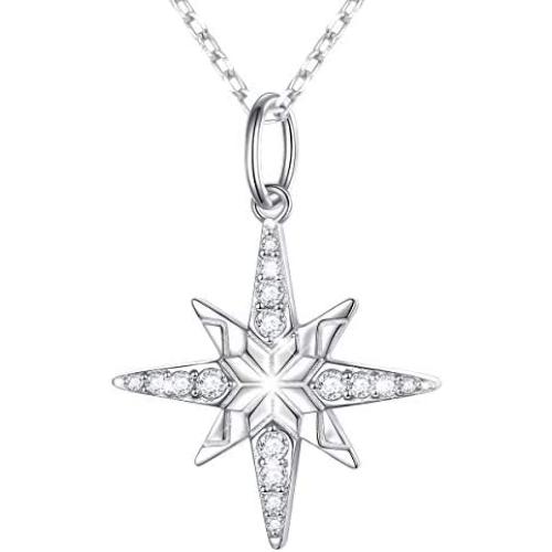 925 sterling Silver Cubic Zirconia Star Pendant Necklace for Women Girls