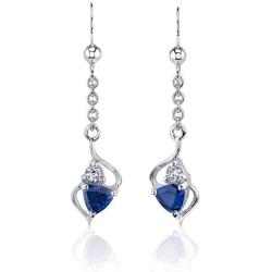 Created Sapphire Pendant Earrings Necklace Set Sterling Silver Trillion Cut 2.25 Carats