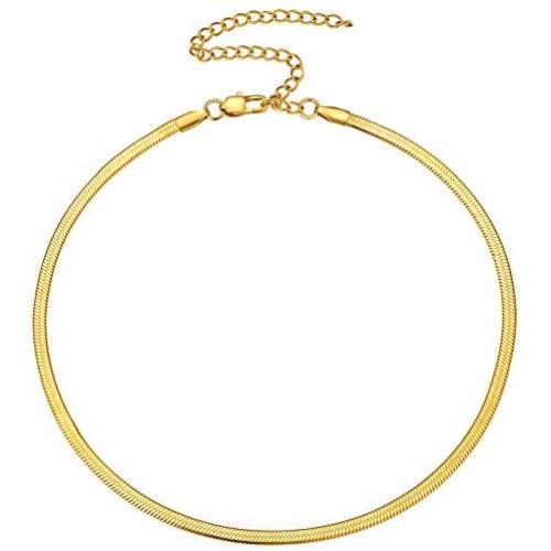 MONACHASE 18K Gold Plating Herringbone Chain Necklace For Women Gold Choker Necklace Fashion Simple Necklace Stainless Steel Chain Necklace Women Jewelry Gifts For Her