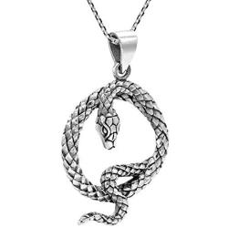 AeraVida Edgy Serpent Coiled Snake .925 Sterling Silver Pendant Necklace