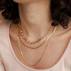 ACC PLANET Layered Choker Necklace 14K Real Gold Plated Figaro Chain Necklace Special Mothers Gifts Gold Chain Layering Necklace for Women Girls Jewelry