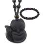 Gungneer Fox Obsidian Necklace Pendant Adjustable Cotton Chain Wisdom Talisman Fengshui Jewelry for Men Women