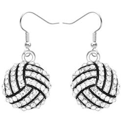 MANZHEN Silver Clear Crystal Volleyball Dangle Earrings Fashion Sports Ball Earring Jewelry