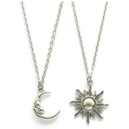 Ziper Moon and Sun Friendship Pendant Necklace BFF Jewelry Necklaces,Gift for Women Sun Charm