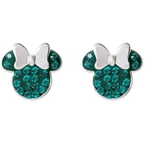 Disney Minnie Mouse Birthstone Jewelry for Women and Girls, Sterling Silver Pave Crystal Stud Earrings
