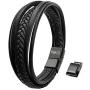 Maerzl Mens Bracelet Leather Magnetic Stainless Steel Clasp Wrap Genuine Leather Braided Bracelet Wrist Cuff Bangle